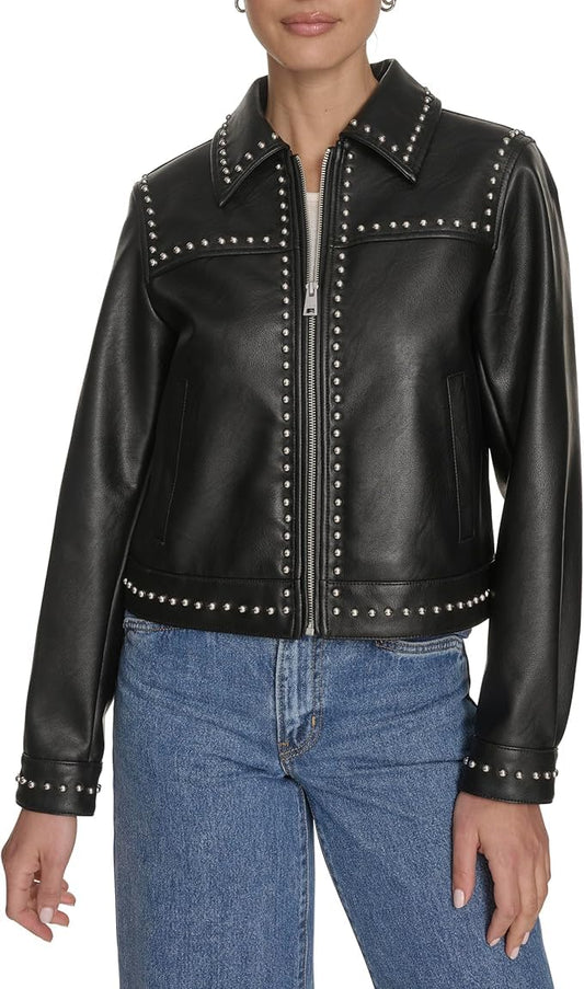 Levi's Women's Faux Leather Studded Jacket, Black, X-Large