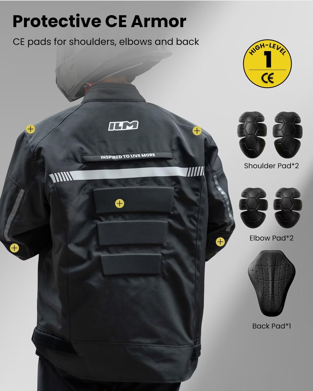 ILM Motorcycle Riding Jacket with CE Armor and Detachable Waterproof Thermal Liner Dual Sport All Season for Men Model JF2