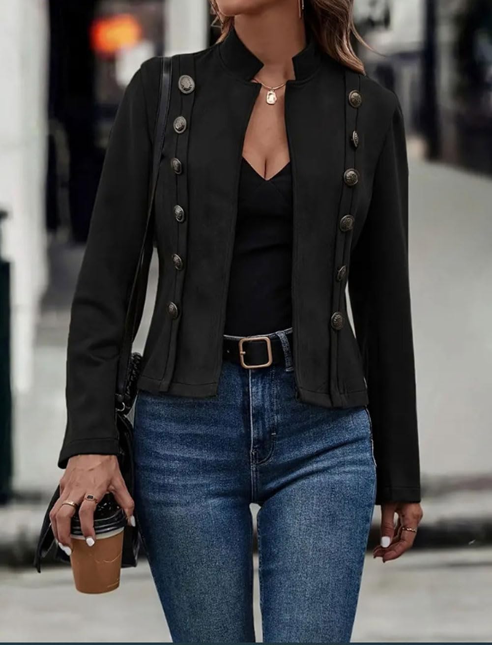 utcoco Women's Faux Suede Leather Jacket Casual Long Sleeve Blazer Jacket Coat 2025 Fall Outfits (Large, Black)