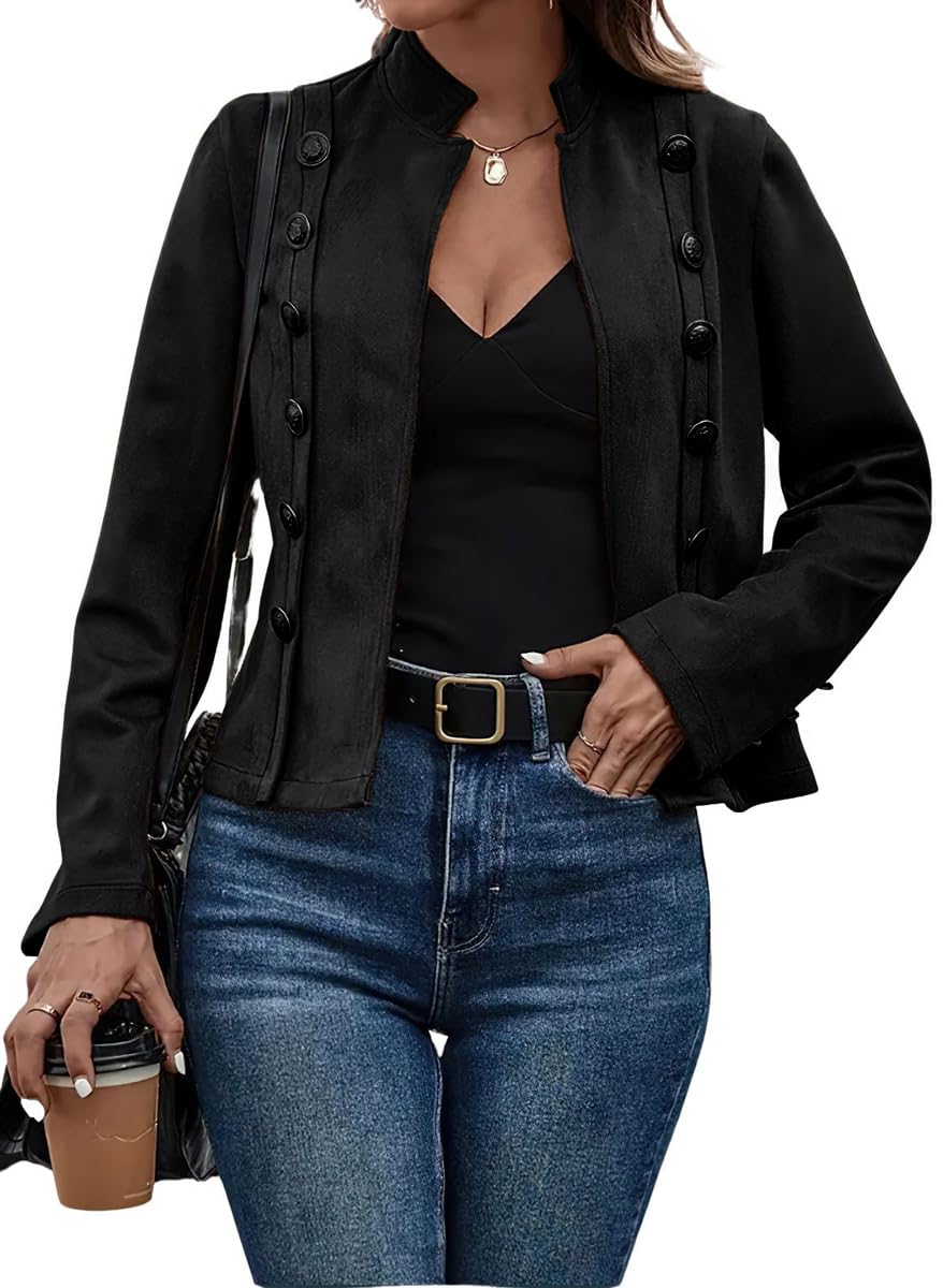 chouyatou Women's Faux Suede Leather Jacket 2025 Fall Winter Clothes Casual Business Long Sleeve Blazer Jacket Coat (X-Large, Black)