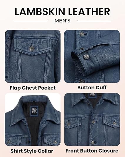 Blingsoul Distressed Leather Jacket Men | [1132636] Fernando Blue Distressed Washed, 2XL