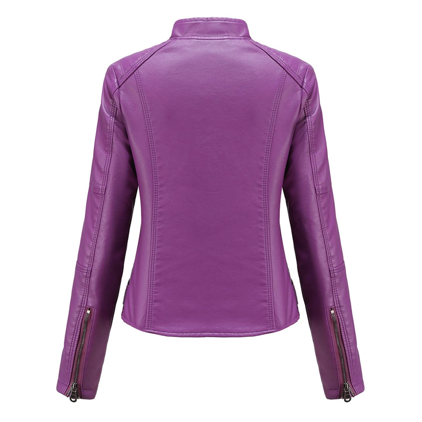 DEAR MODEL Faux Leather Jacket Women Bomber Jacket Women's Belted Motorcycle Jacket,Purple,S