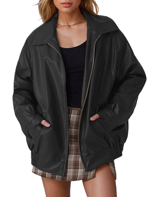 APRROOT Black Leather Jacket Women Oversized Faux Suede Motorcycle Bomber Leather Jackets 2025 Fall Fashion Outfits Winter Clothes Black M