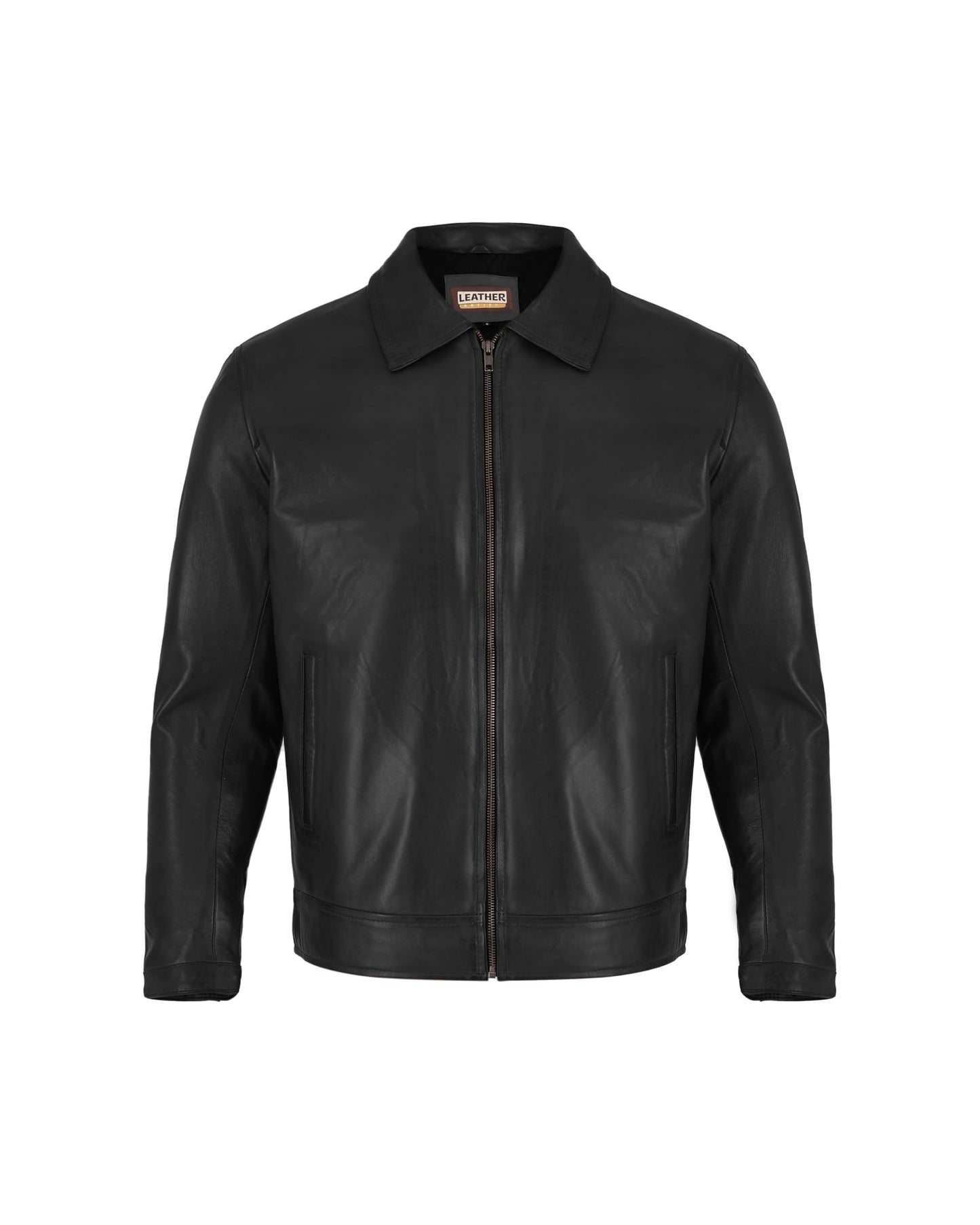 Leather Artist Classic Polo Collar Leather Jacket Men-Work Jackets Turndown Collar Business Casual (LA-Polo-Blk-M)