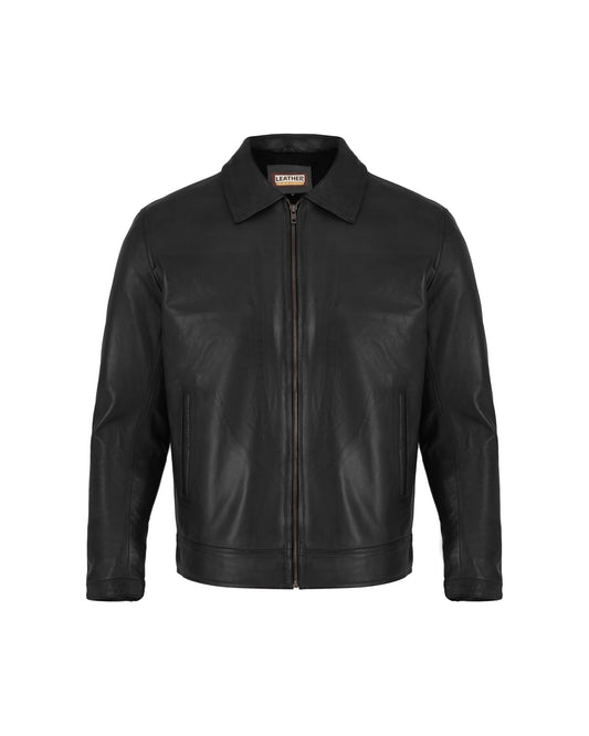 Leather Artist Classic Polo Collar Leather Jacket Men-Work Jackets Turndown Collar Business Casual (LA-Polo-Blk-M)