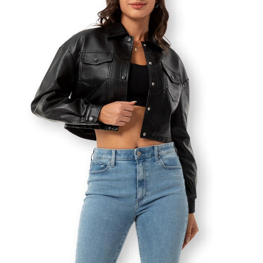 CHIGUO Women Faux Leather Cropped Jacket Trendy Moto Biker Short Jacket Fashion PU Coat Party Jacket
