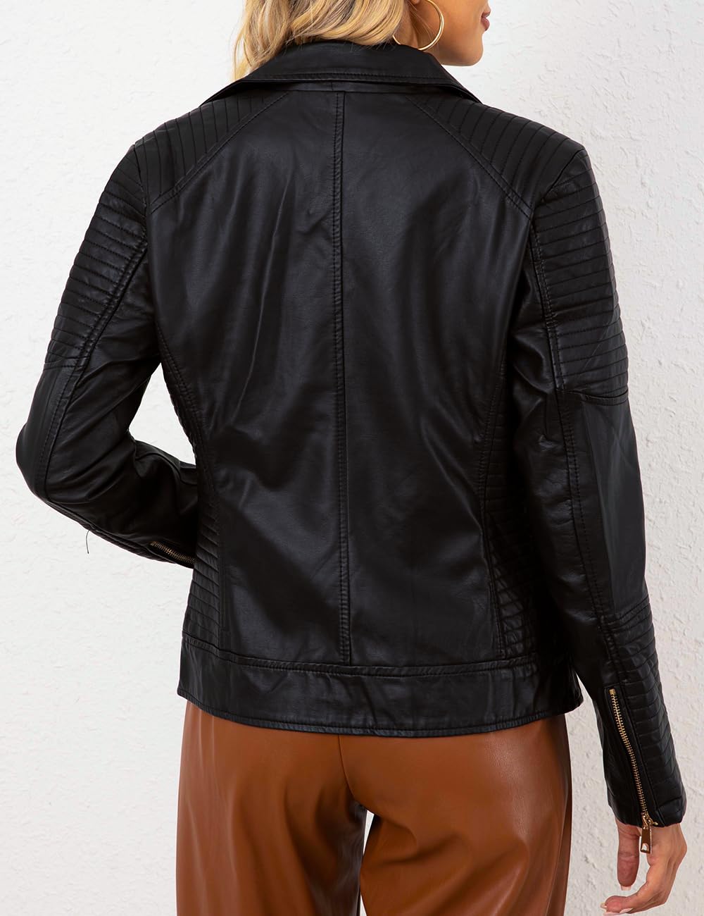 Bellivera Women's Faux Leather Casual Jacket 2026 Spring Trendy Motorcycle Outfits Lightweight Classic Coat 53 Black M