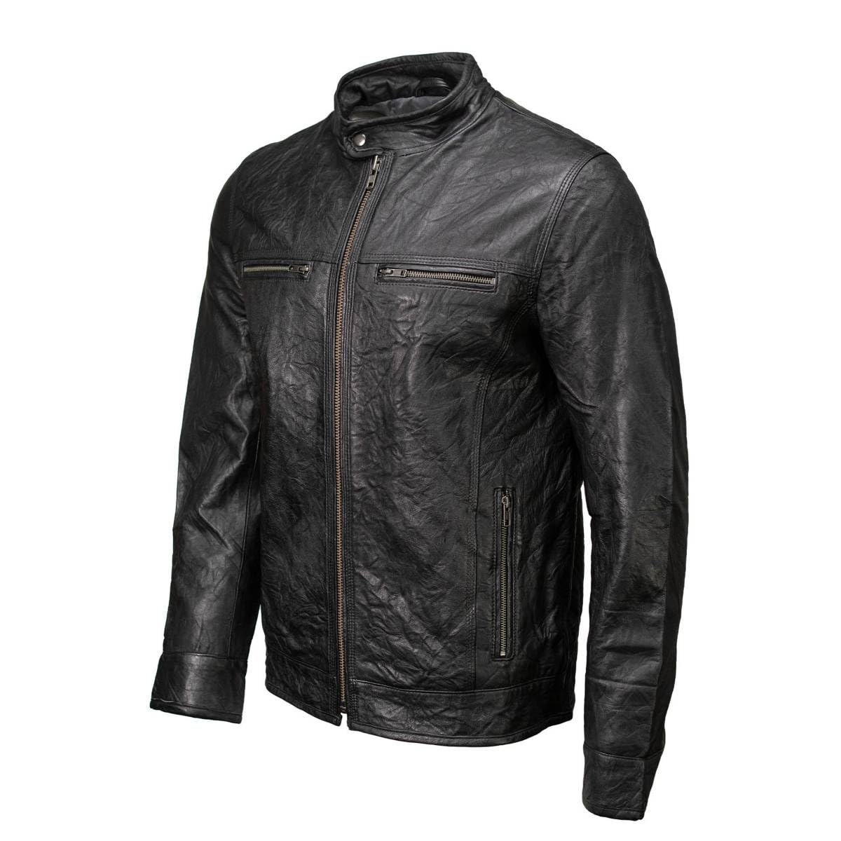 Milwaukee Leather SFM1866 Men's Classic Black Premium Leather Motorcycle Style Jacket with Zipper Front - 5X-Large