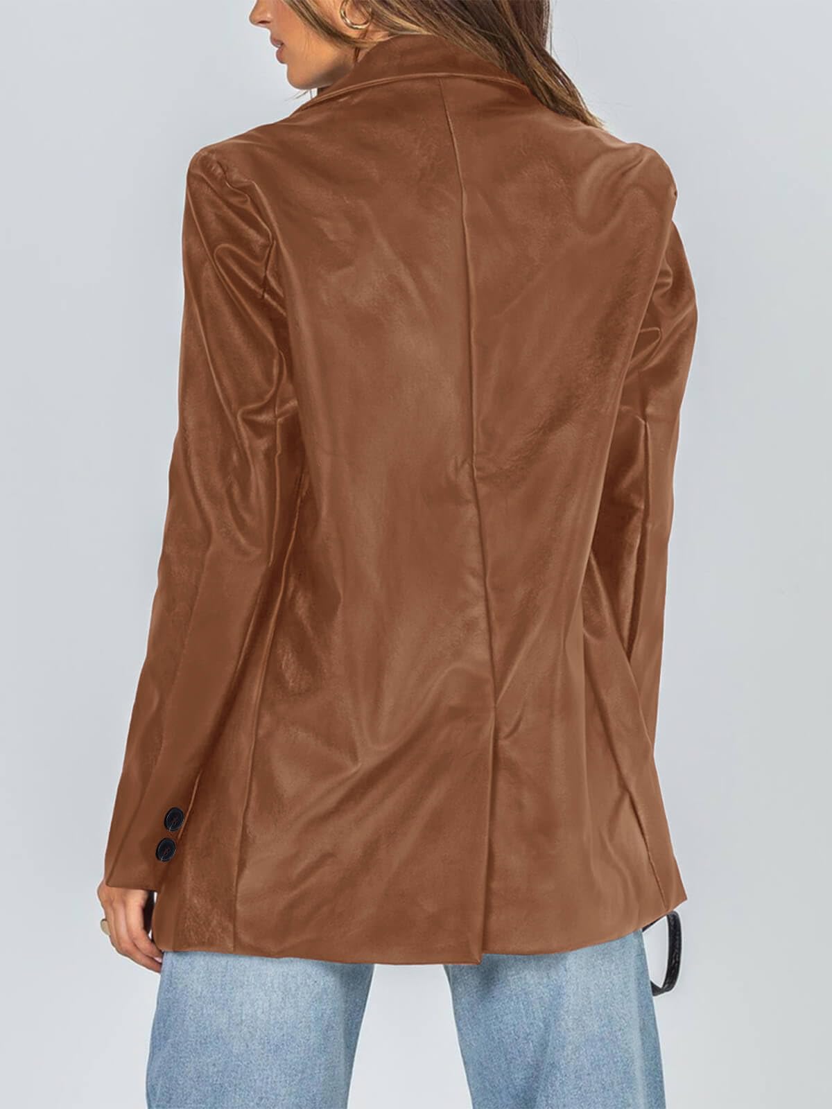 Pepochic Womens Oversized Leather Jacket Long Sleeve Faux Leather Blazer Lapel Button Down Leather Shacket Coat with Pockets