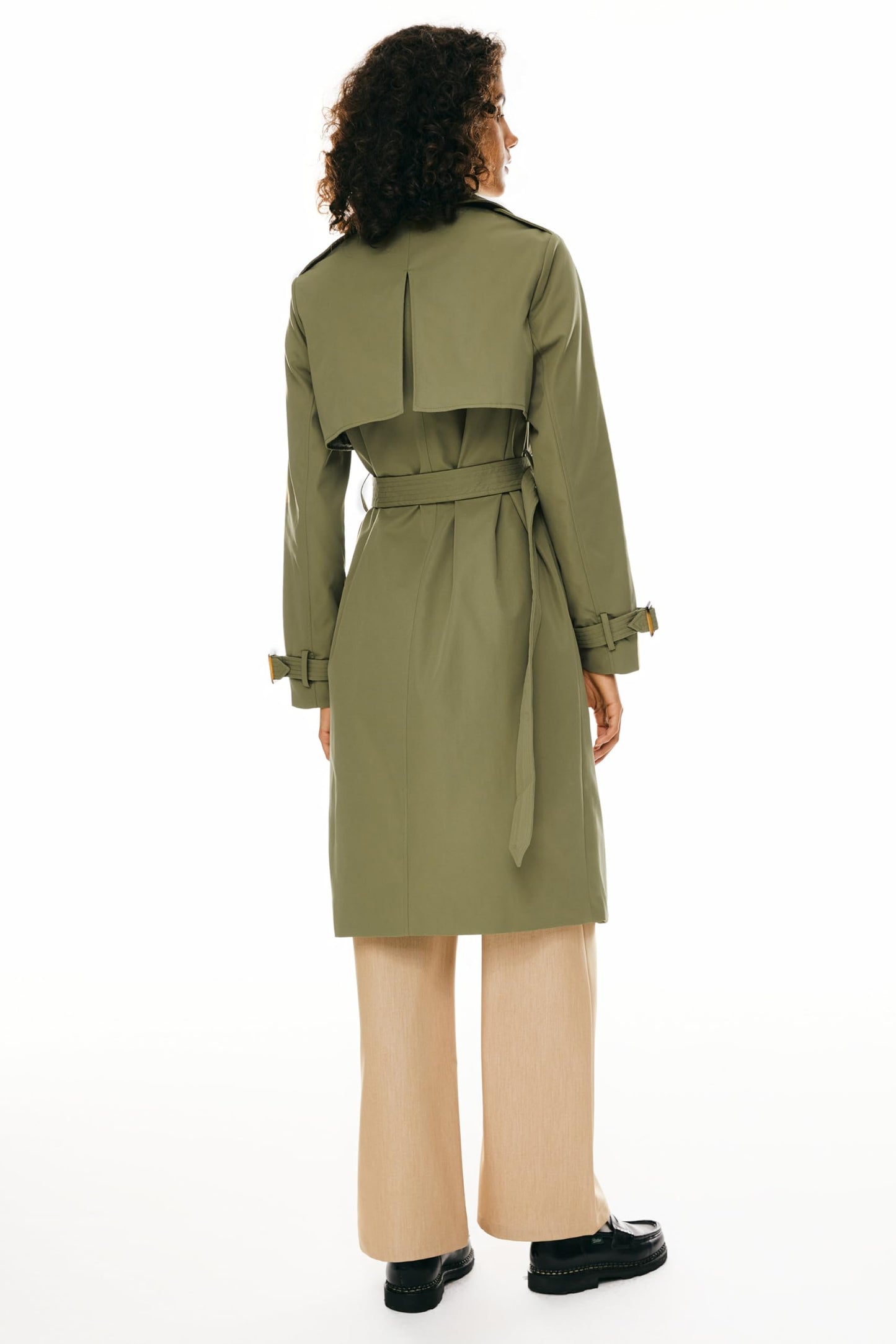 Orolay Women's 3/4 Length Double Breasted Trench Coat Lapel Jacket with Belt Green M