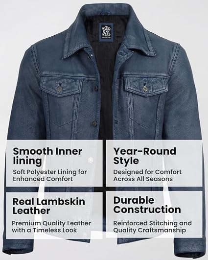Blingsoul Distressed Leather Jacket Men | [1132636] Fernando Blue Distressed Washed, 2XL
