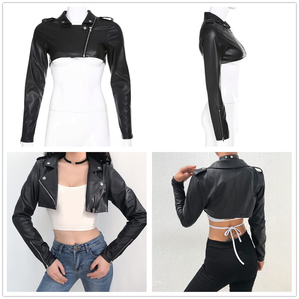 Sup-Coente Punk Leather Blazer Crop Top Jackets For Women Goth Short Half Jacket Gothic Fashion Cropped Pleather Moto Biker Jacket