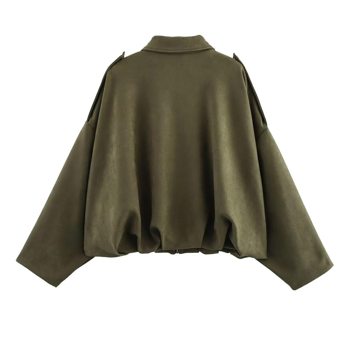 JoinQueen Faux Suede Jacket Women Oversized Long Sleeve Zip Up Epaulet Bomber Leather Jackets Oversized Casual Coat(Army-Green,M)