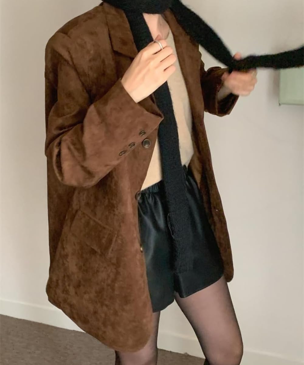 RICHTRUE Old Money Aesthetic Winter Brown Faux Leather Jacket Women Fall Fashion 2025 Trendy Suede Jacket Y2k Outerwear