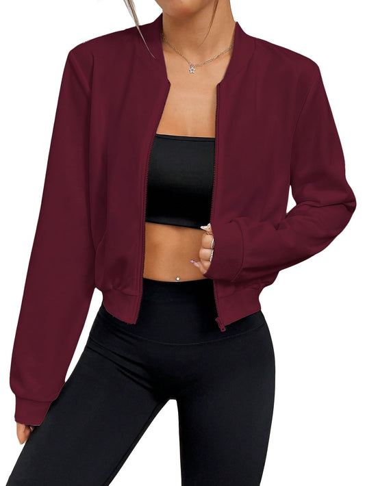 SweatyRocks Women's Lightweight Jackets Casual Zip Up Cropped Bomber Jacket