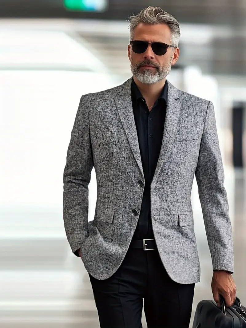 Men's Blazer Casual Suit Jacket Slim Fit Sport Coat 2 Button Lightweight Busniess Travel Jakcets Grey