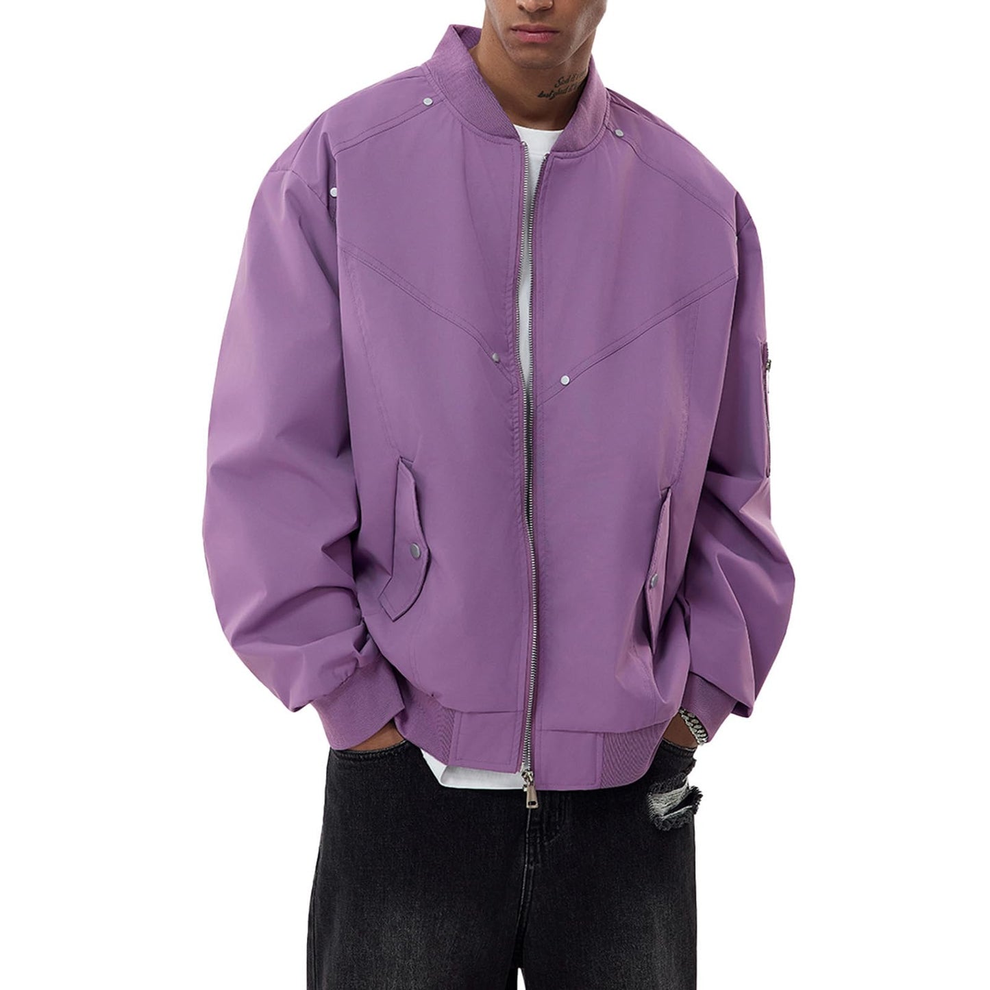 B.VEERA Men's Bomber Jacket Windbreak Jackets Rain Jacket Zip-up Lightweight Jacket Purple Extra Large
