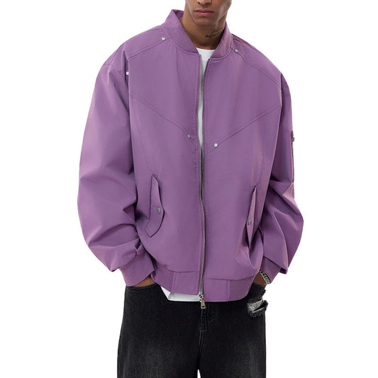 B.VEERA Men's Bomber Jacket Windbreak Jackets Rain Jacket Zip-up Lightweight Jacket Purple Extra Large