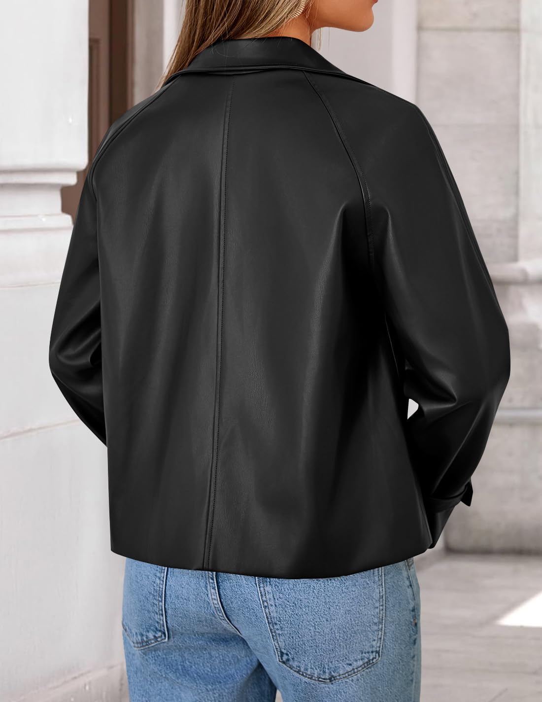 ZESICA Women's Faux Leather Jackets Oversized Fall Fashion Button Motorcycle Coats Outwear 2026 Winter Outfits Clothes,Black,X-Large