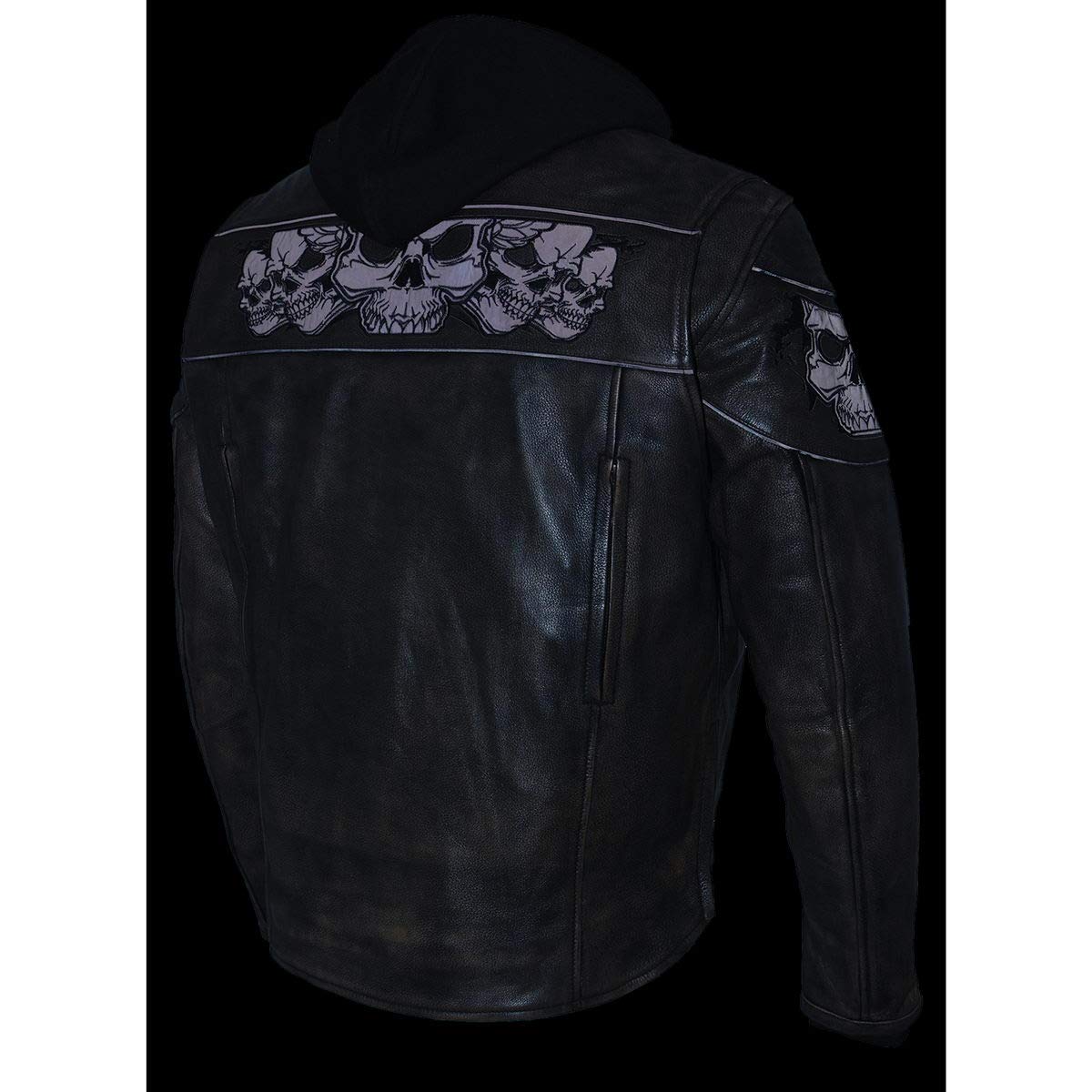 Milwaukee Leather MLM1561 Men's Distressed Brown Leather Jacket with Reflective Skulls - Small