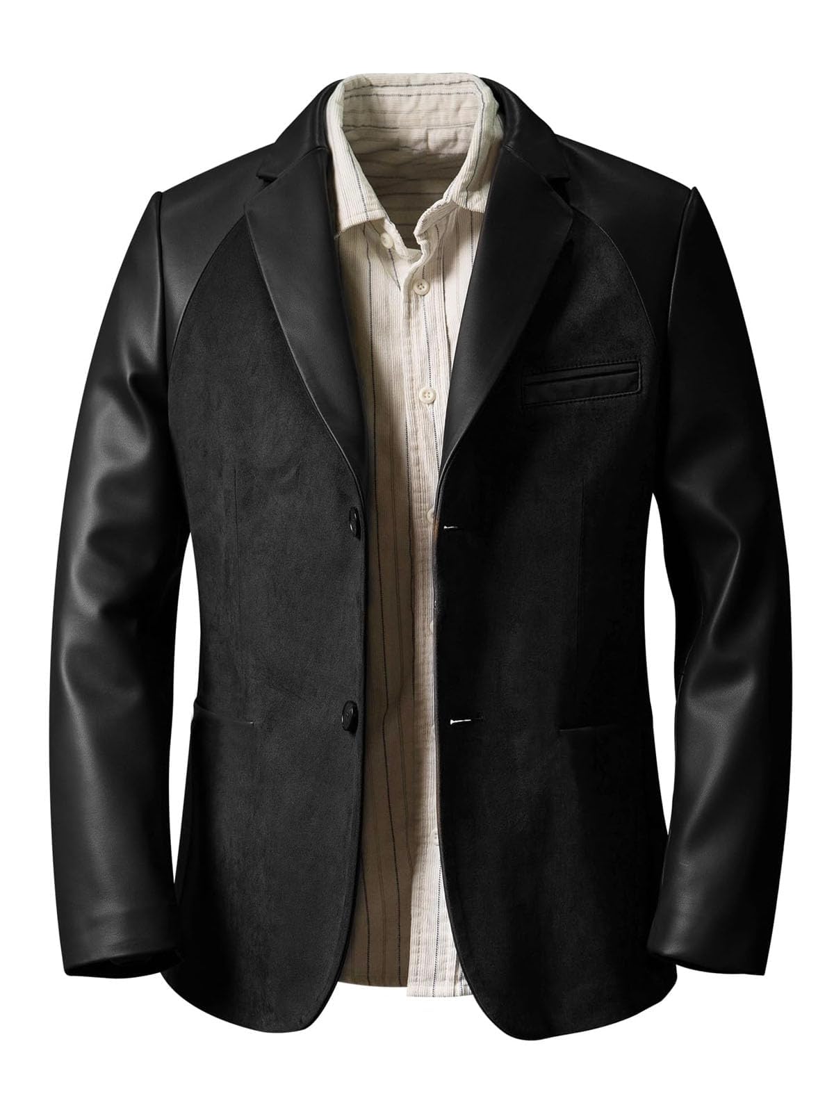 Men's Suede Suit Coat PU Splicing Leather Lapel Single Breasted Tuxedos Blazer Party Jacket Brown M