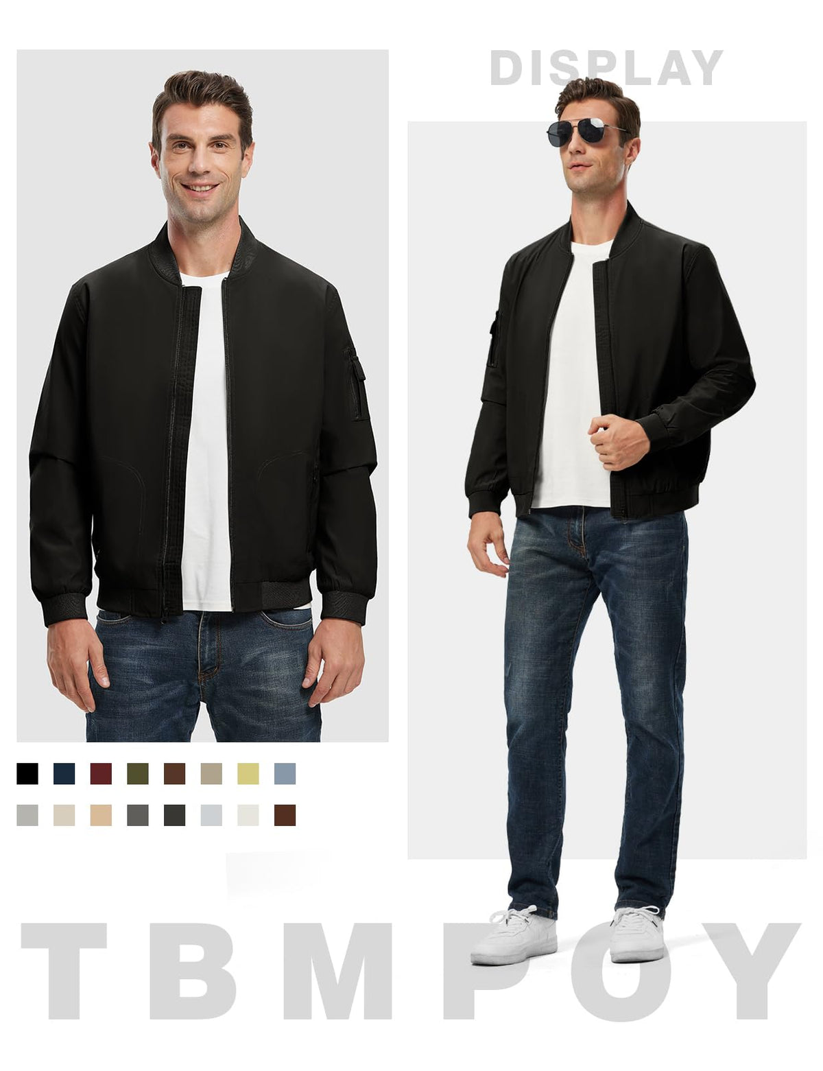 TBMPOY Men's Black Lightweight Bomber Jackets Light Windbreaker Casual Stylish Fall Golf Dress Business Varsity Black XL