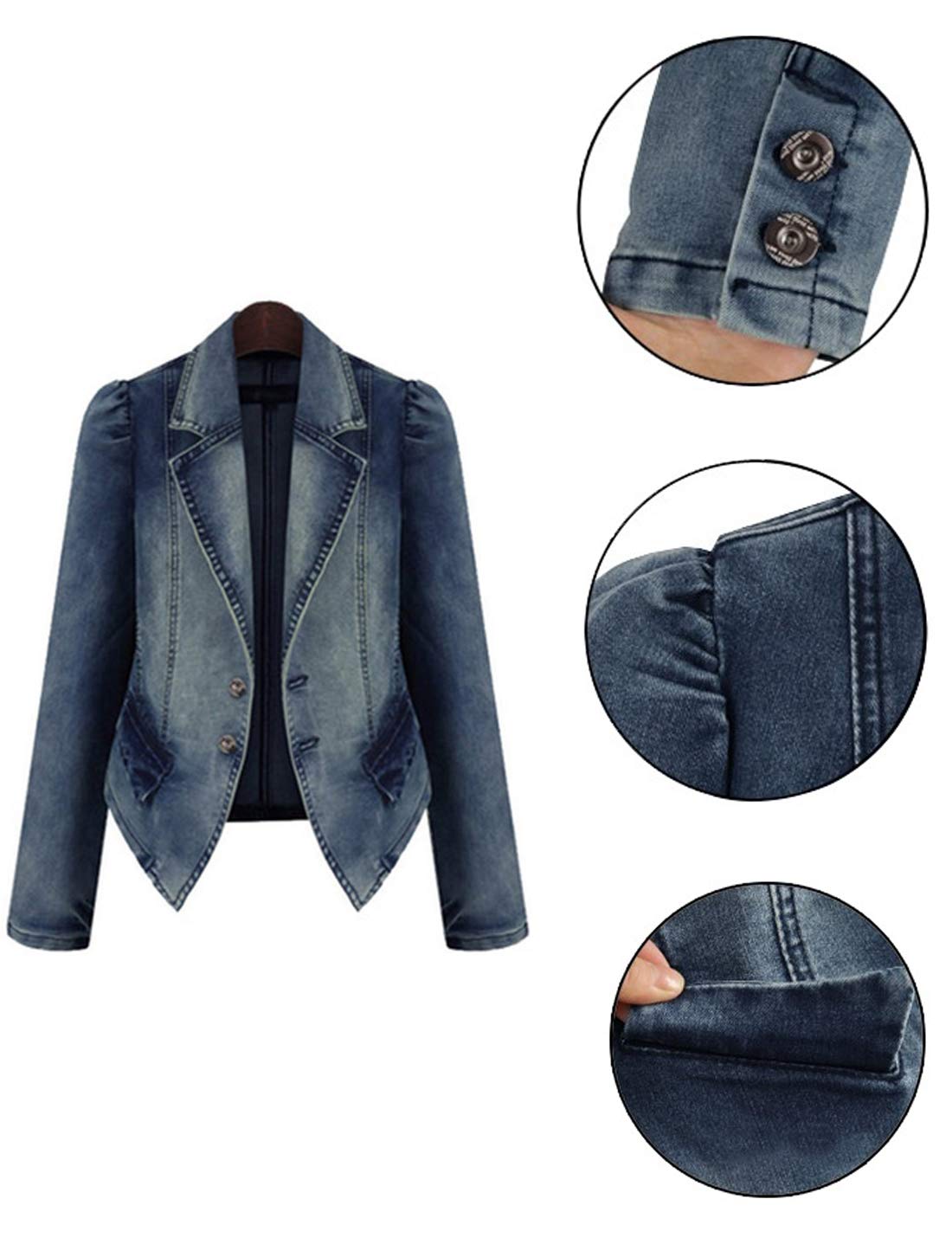 PAODIKUAI Women Long Sleeve Slim Fit Dressy Short Denim Jackets (Blue, Small)