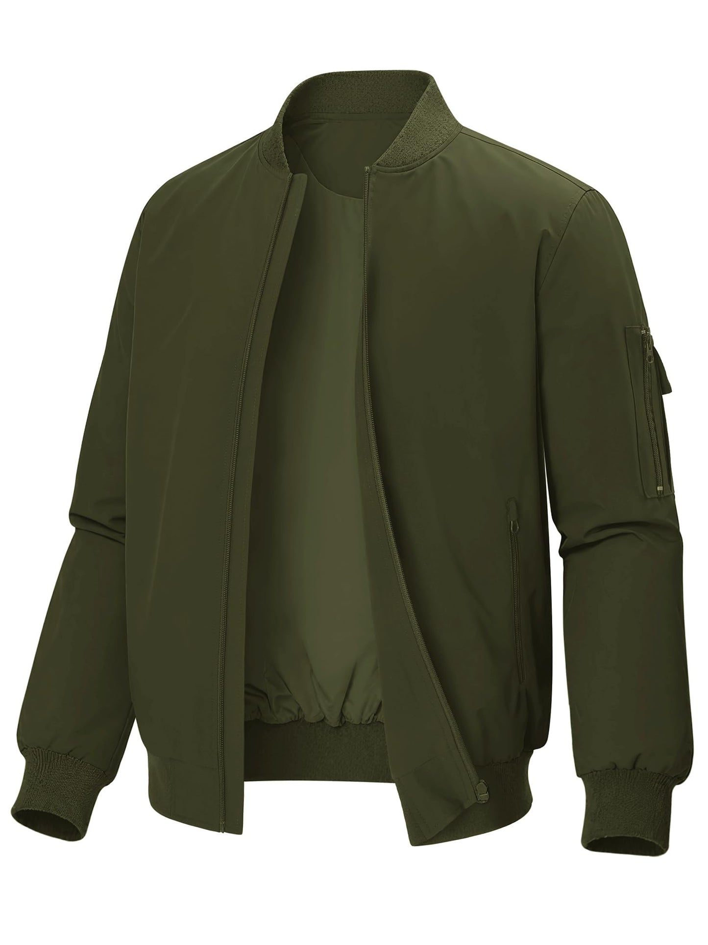 Mens Green Bomber Jackets Lightweight Casual Zip Coats Jackets Outwear