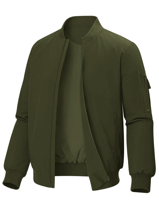 Mens Green Bomber Jackets Lightweight Casual Zip Coats Jackets Outwear