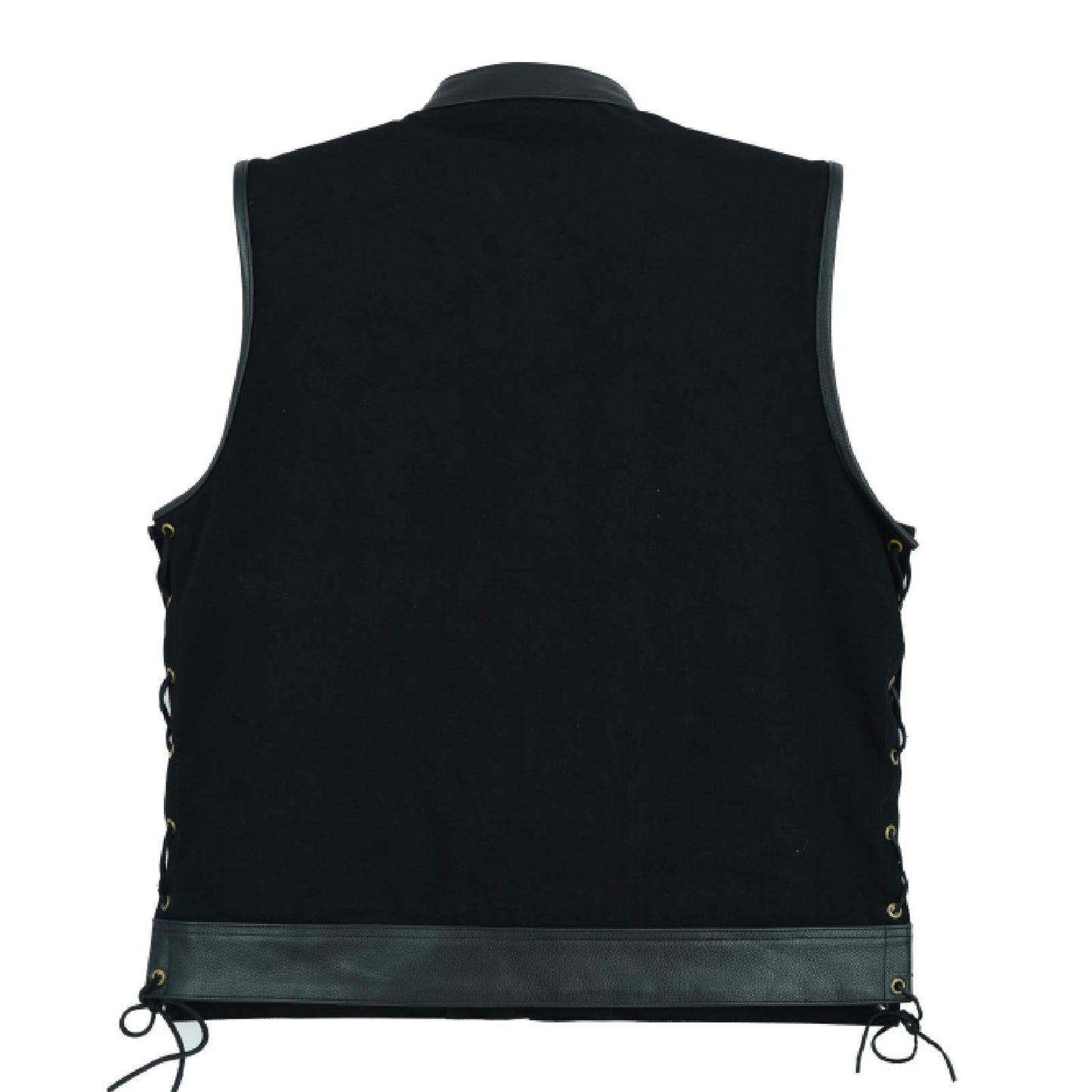 Leatherick Mens Side Lace Black Denim Vest with Leather Trims for Motorcycle Bikers (XL)