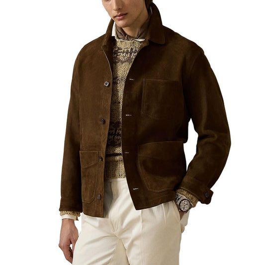 Suede Leather Jacket Men – Real Lambskin Suede Casual Leather Jackets For Men - Mens Suede Jacket (US, Alpha, Small, Regular, Regular, Brown)
