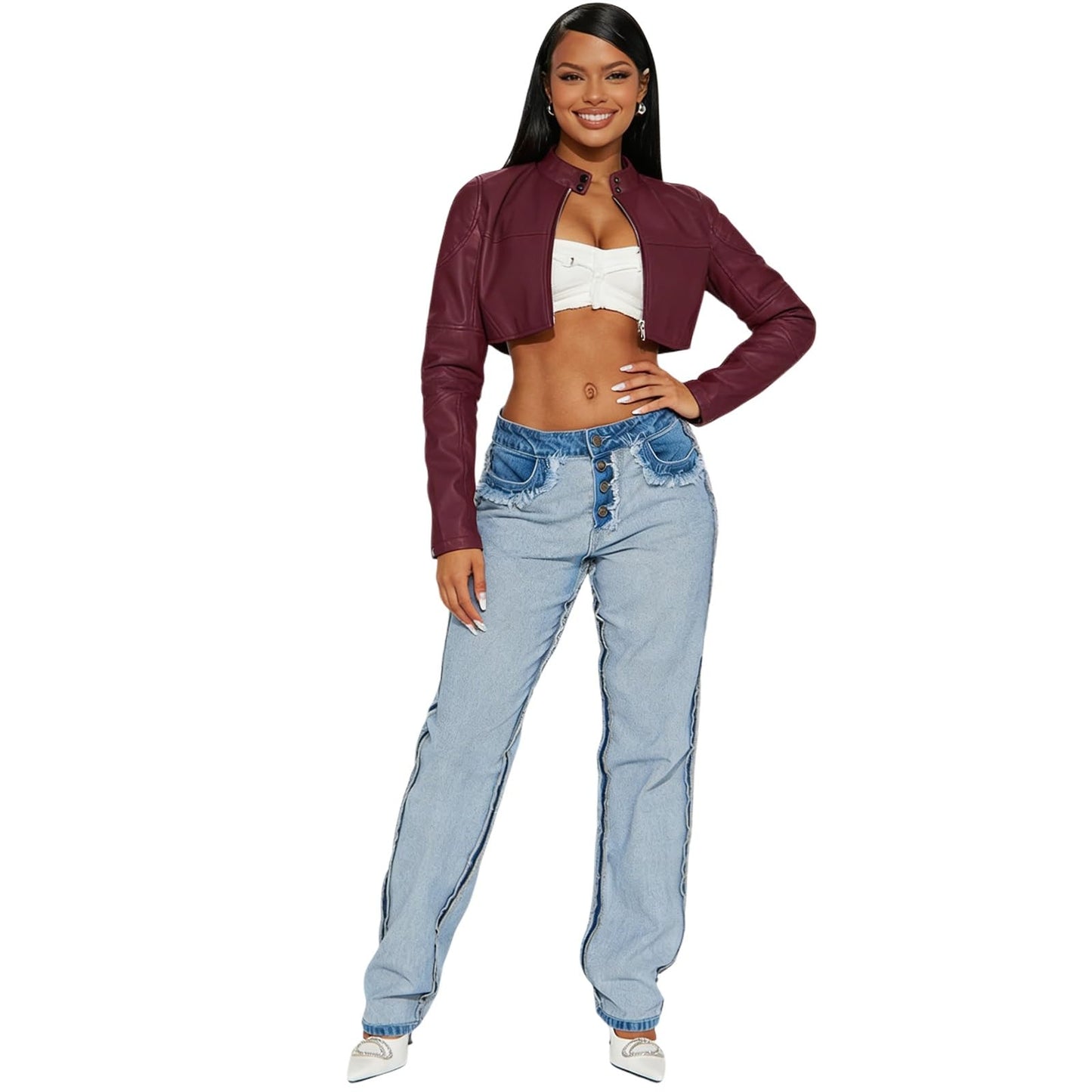Charyeah Women's Faux Leather Jacket Cropped Leather Jacket Women Bomber Motorcycle Jacket y2k Jacket (US, Alpha, X-Large, Regular, Regular, Purple)