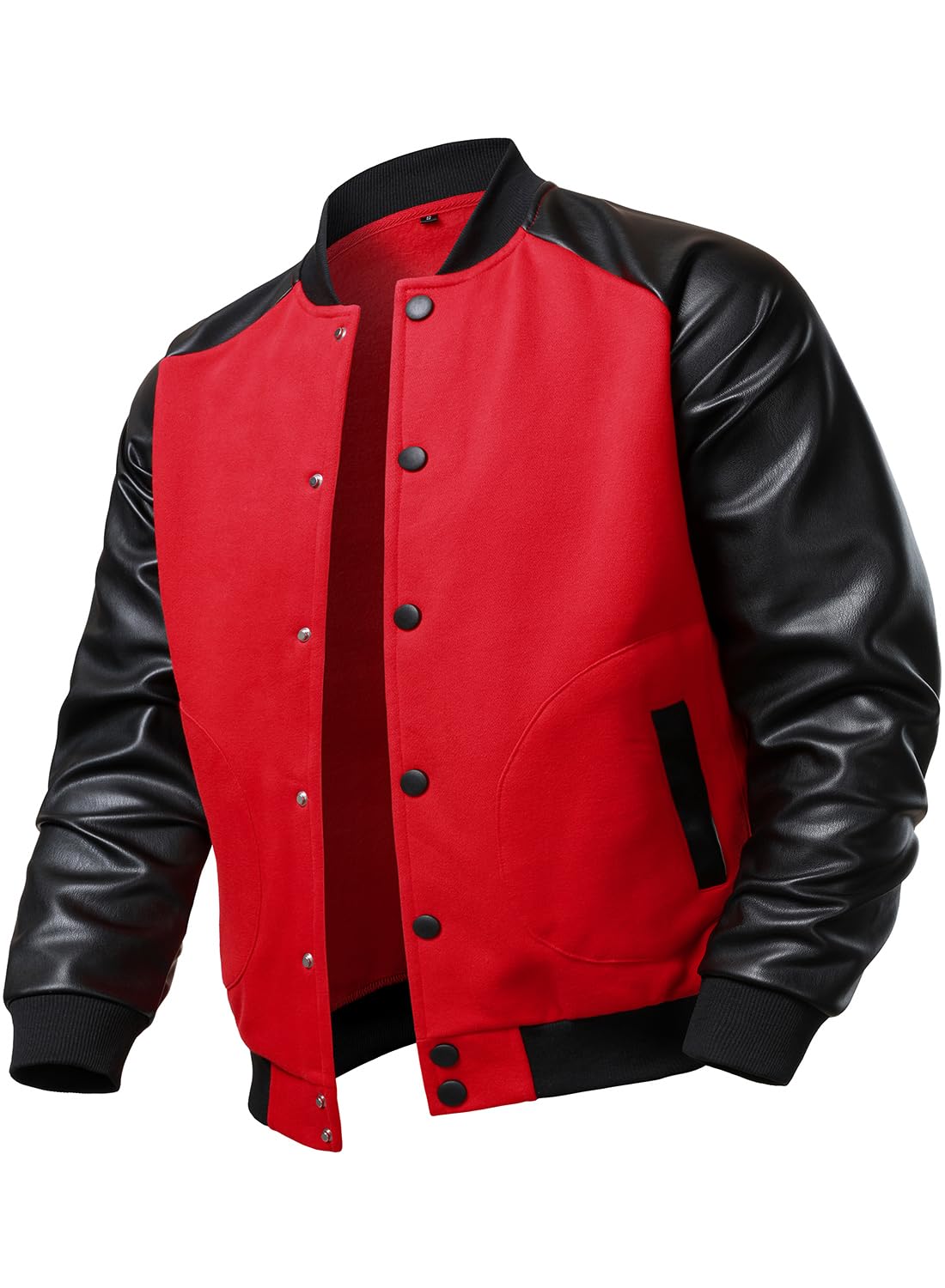 FANARCHER Men's Varsity Baseball Jacket Cotton Blend Letterman Jacket with Faux Leather Sleeve Bomber Coat
