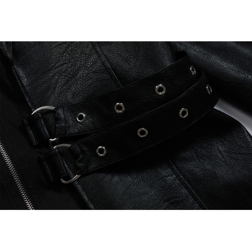 ZNZHKR Men's 70s PU Leather Trench Coat Long German Style Punk Motorcycle Jacket Black Fuxs Leather Zipper Coat (S, Black)