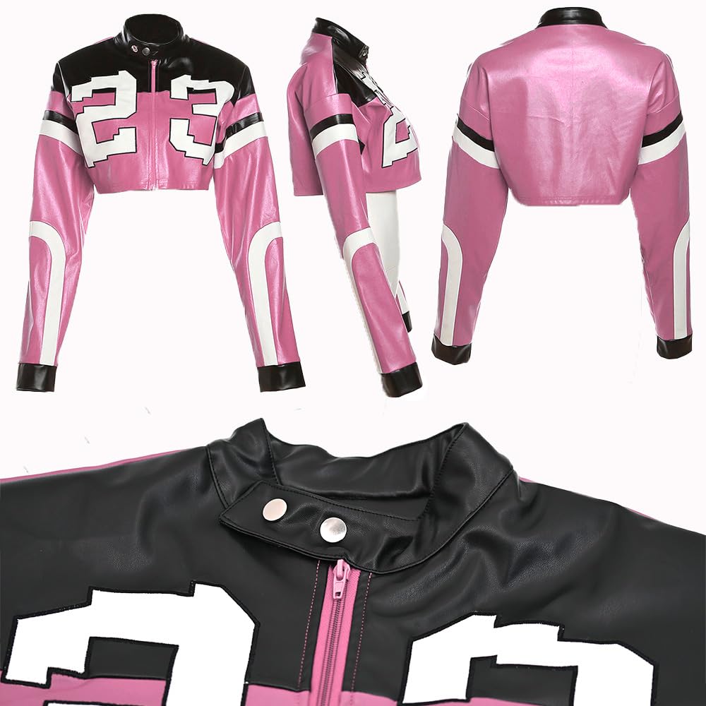 VOIKERDR Leather Jacket Cropped Jacket Motorcycle Jacket Y2K Letter Bomber Jacket Women Faux Leather Jacket Streetwear