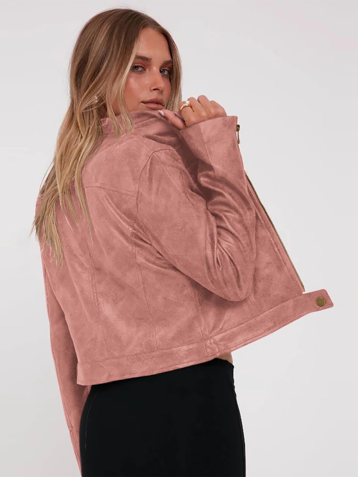 Onedreamer Women's Faux Leather Cropped jackets Casual Vintage Zip Up Stand Collar Motorcycle Short Coat Jacket