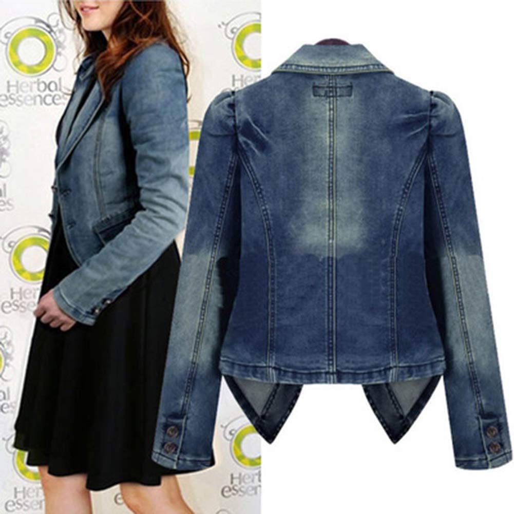 PAODIKUAI Women Long Sleeve Slim Fit Dressy Short Denim Jackets (Blue, Small)