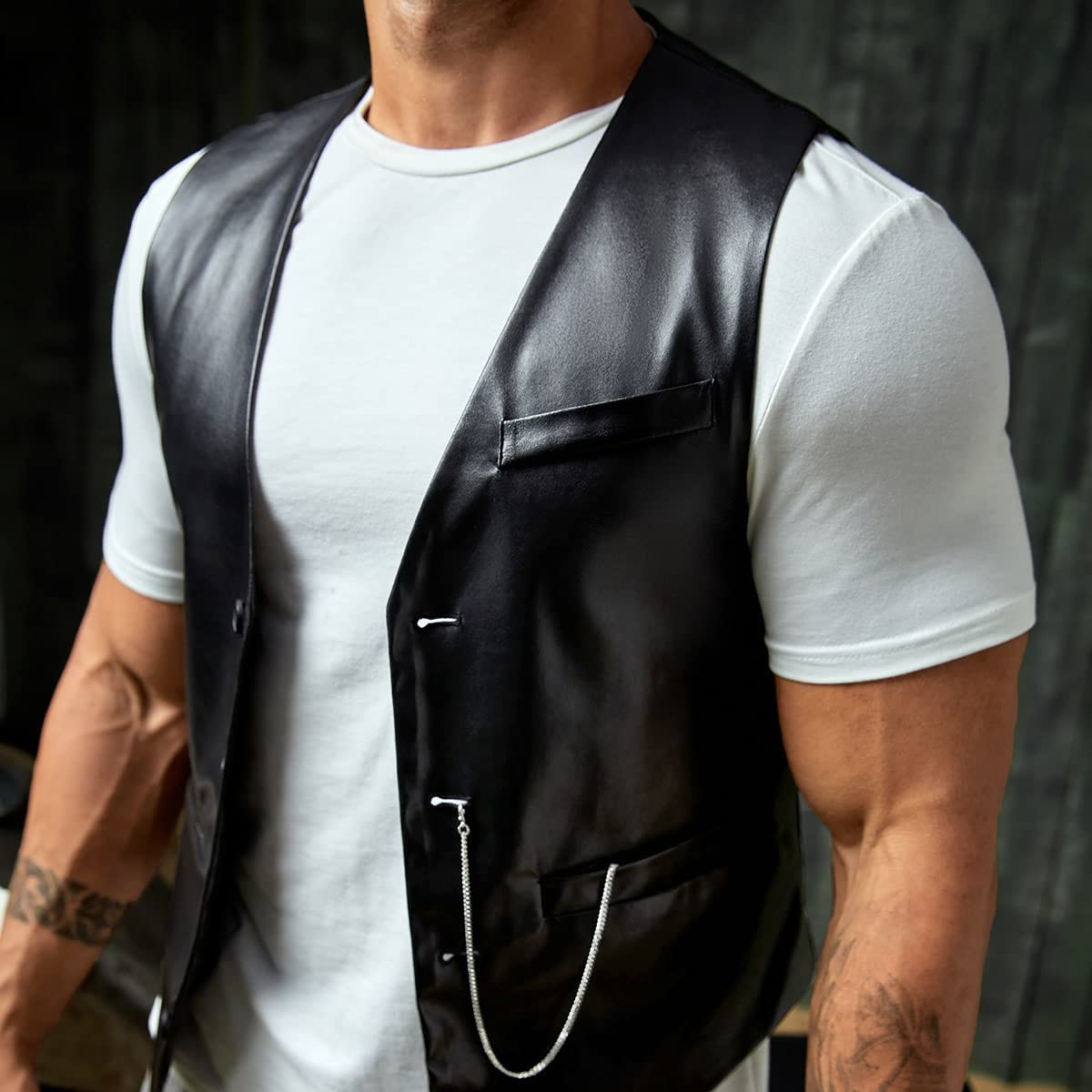 Verdusa Men's PU Leather Sleeveless Motorcycle Biker Vest Jacket Black L