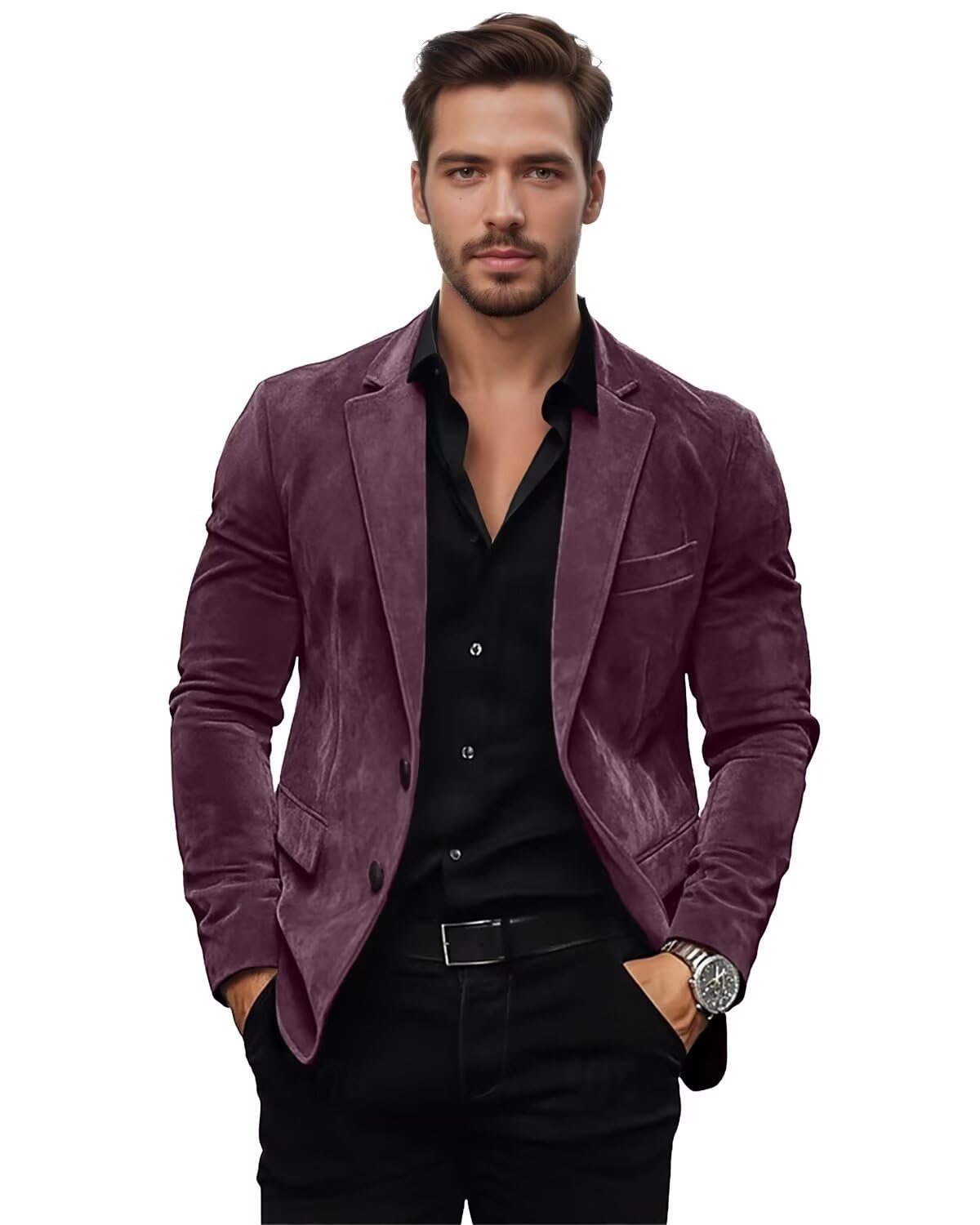 Suede Blazer for Men Grape Retro Mens Blazer Suede Suit Jacket for Mens Jacket Men Casual Blazers Faux Leather Business Wedding Prom XXL