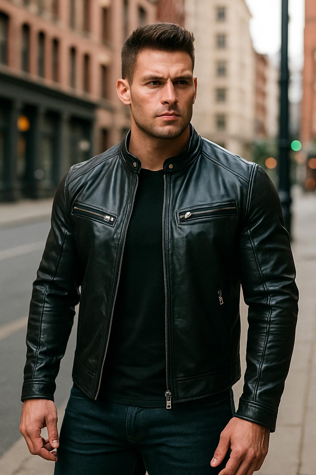Elyora Men’s Leather Jacket Classic Biker Style Motorcycle Coat Fit Fashion Outerwear for Casual, Travel & Work Lightweight Fall & Winter Jackets for Men (US, Alpha, Large, Regular, Regular, Black)