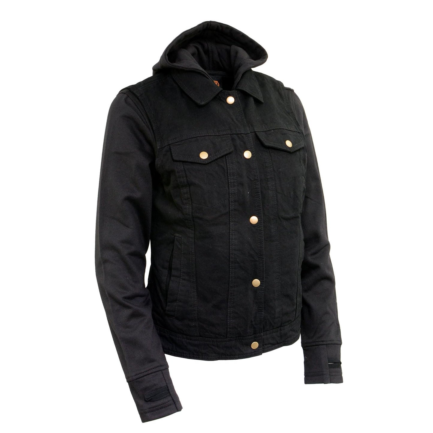 Milwaukee Leather MDL4002 Women's Black Denim 2 in 1 Shirt Style Collar Motorcycle Rider Vest W/Removable Hoodie - Medium