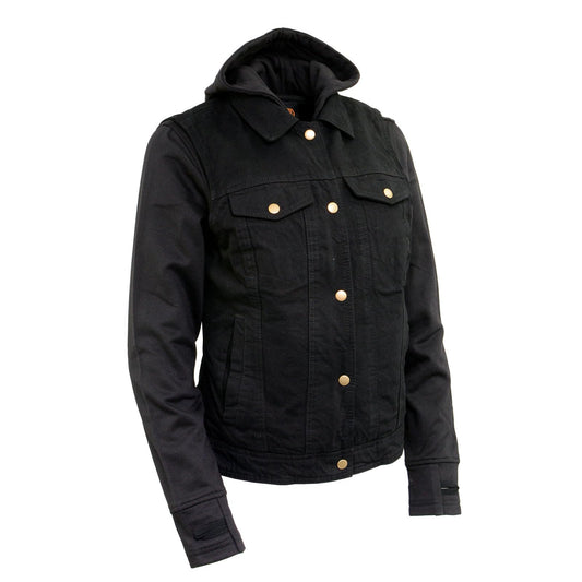 Milwaukee Leather MDL4002 Women's Black Denim 2 in 1 Shirt Style Collar Motorcycle Rider Vest W/Removable Hoodie - Medium