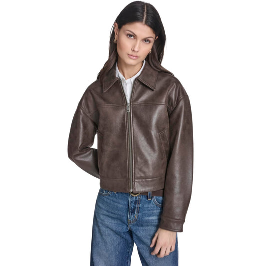 Levi's Women's Relaxed Fit Zip Front Jacket, Dark Brown Faux Suede, X-Large