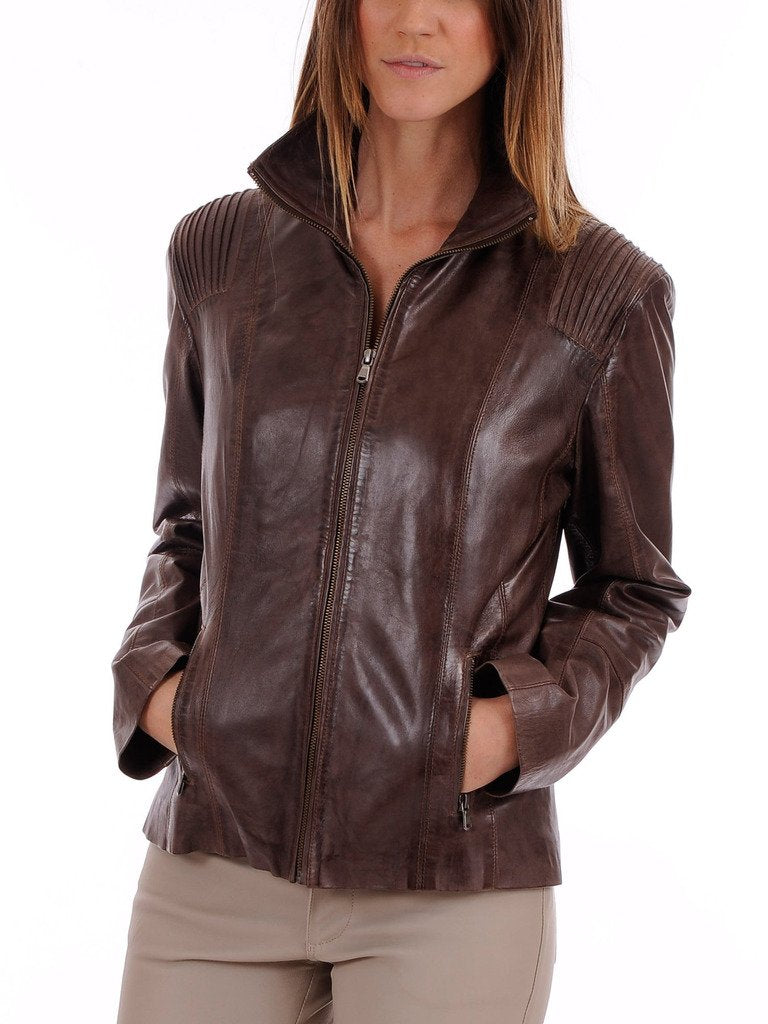 Captain Cory Women Marvel Browny Lambskin Genuine Leather Jacket - Motorcycle Lightweight Biker Jacket for Casual Wear