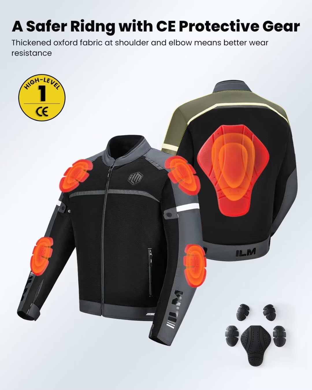 ILM Motorcycle Riding Jacket with Mesh CE Armor and Detachable Thermal Liner Dual Sport All Season for Men Model JAM1(Grey,X-Large)