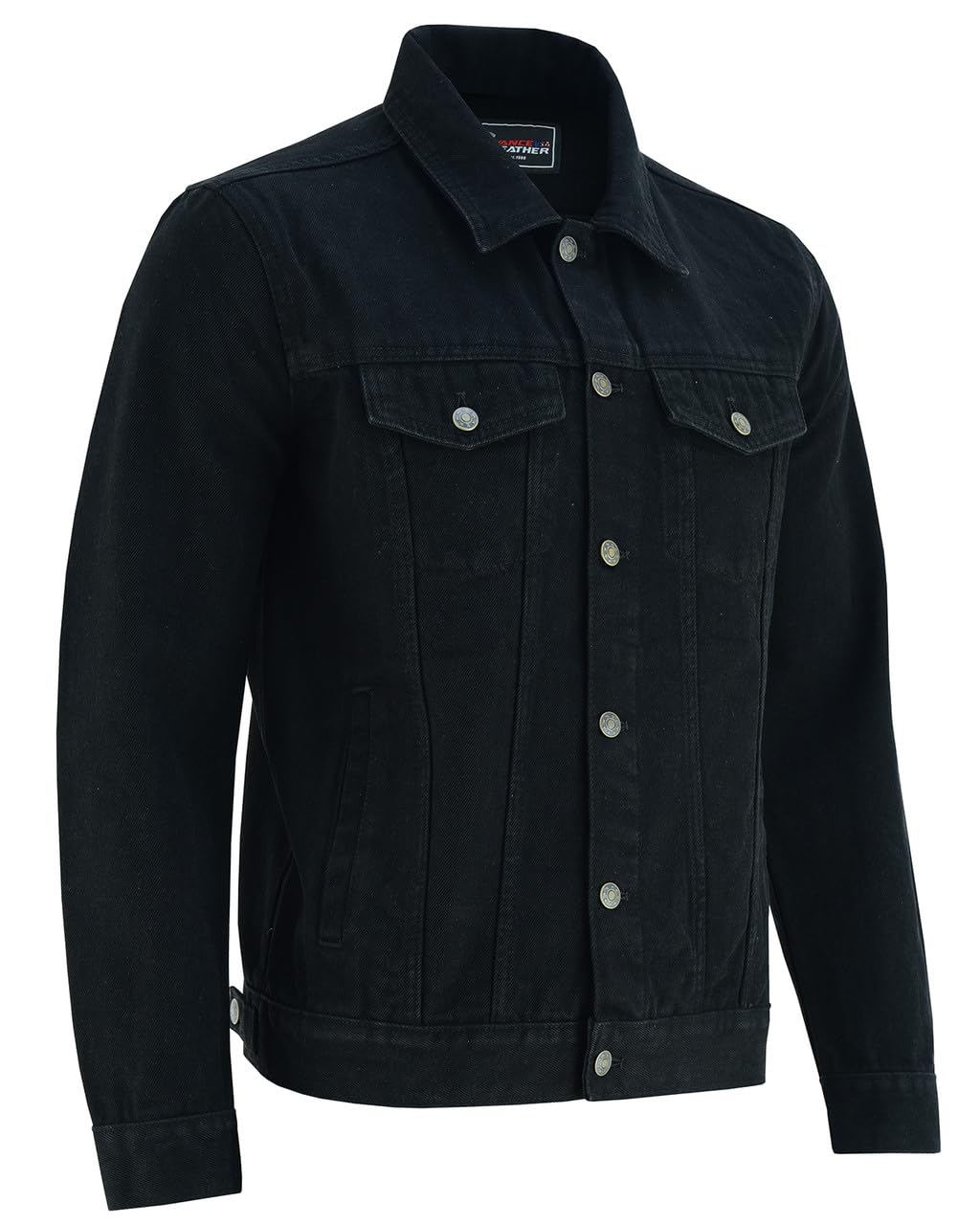 Vance VB510BK Men's Black Heavy Duty Trucker Denim Button Front Motorcycle Jacket (Black, XL)