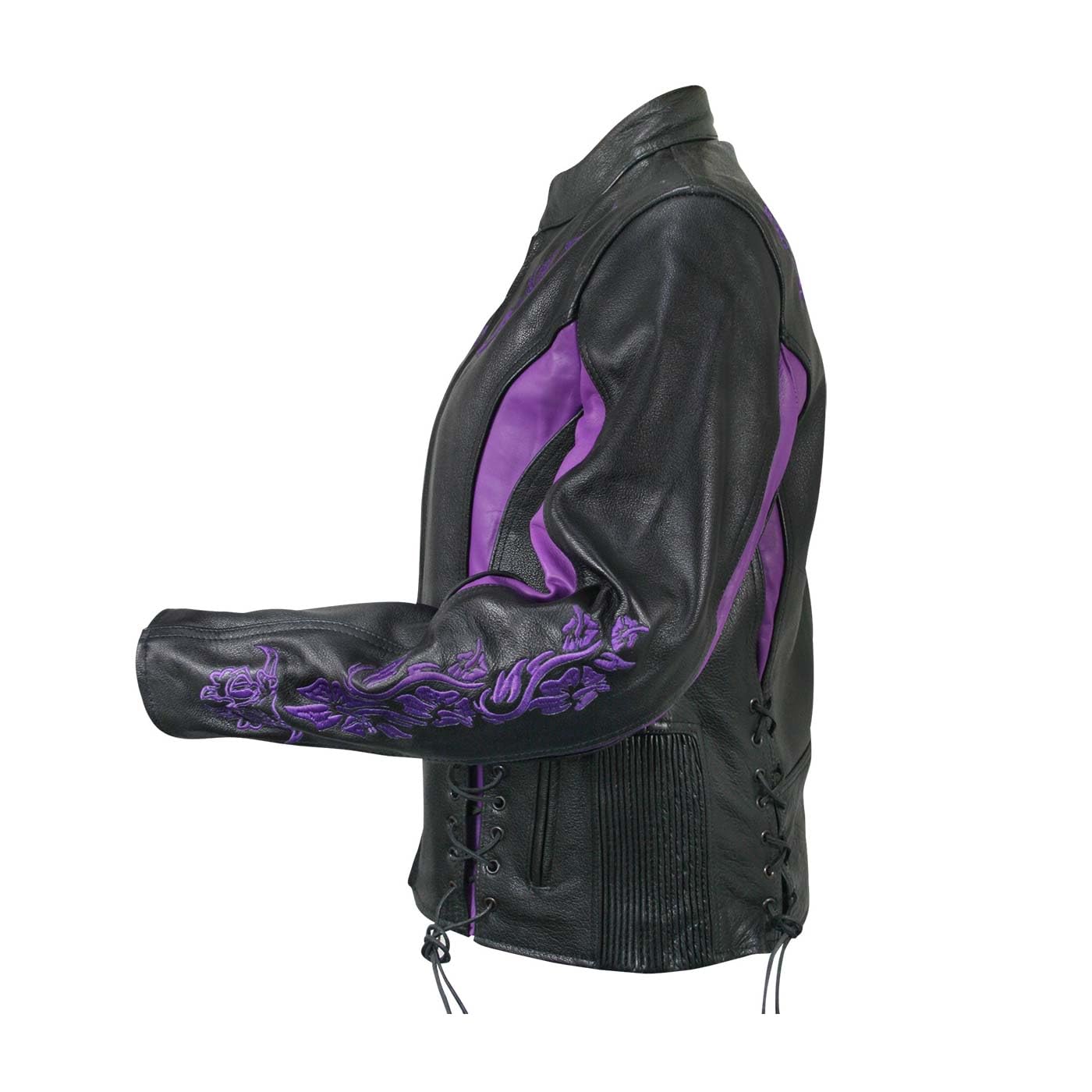 Milwaukee Leather LKL27002 Women's Premium Black and Purple Leather Embroidered Jacket with CE Armor Protection - X-Large
