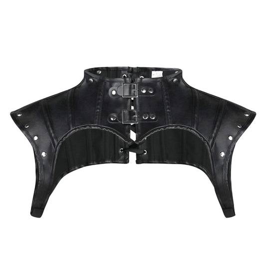 Charmian Women's Steampunk Gothic PU Leather Shoulder Jacket Shrug Armor Black Large