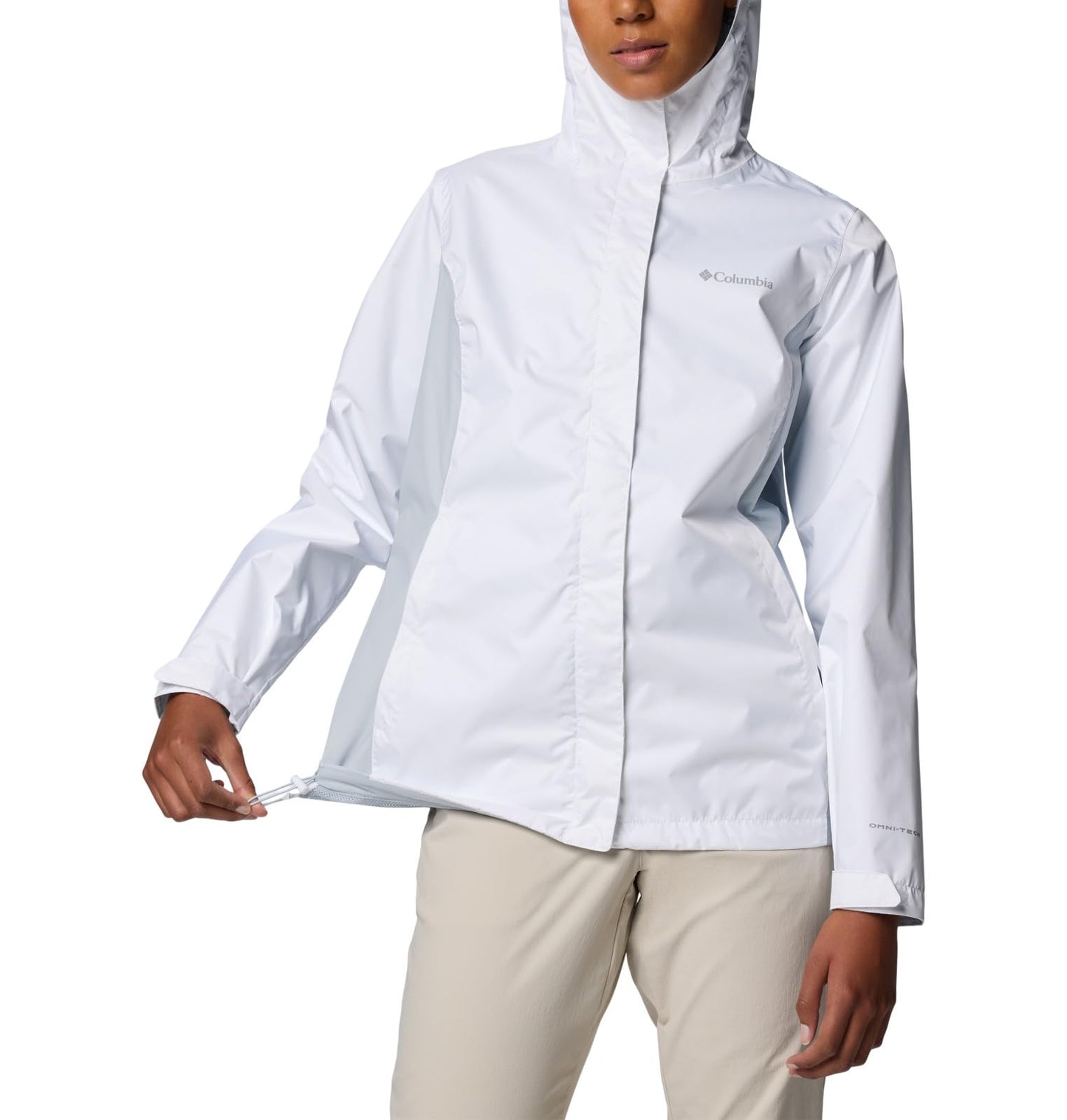 Columbia Womens Arcadia II Waterproof Rain Jacket, White/Cirrus Grey, Medium