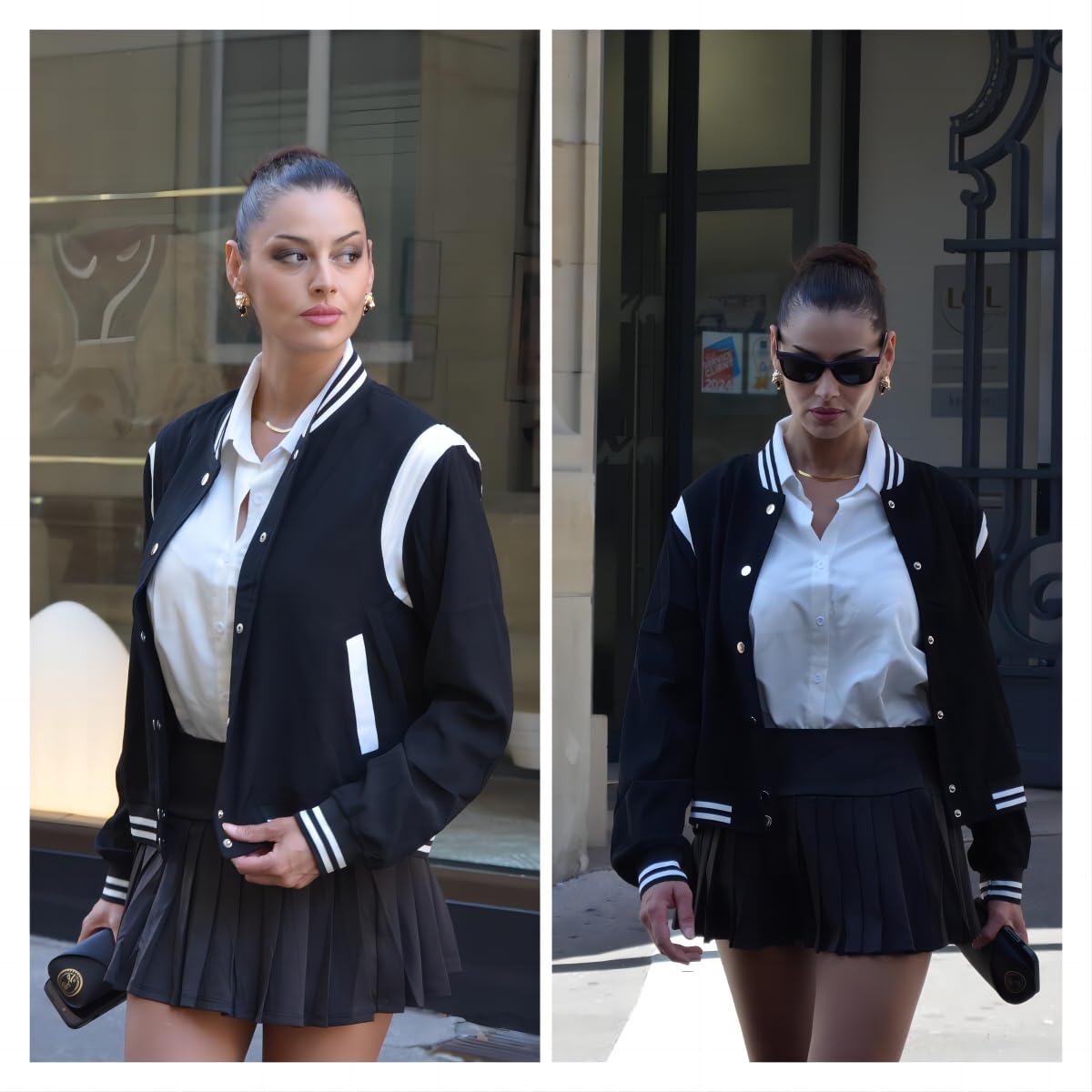 Zeagoo Women's Bomber Jacket Fall Lightweight Button Up Varsity Jacket Casual Striped Work School Outerwear with Pockets